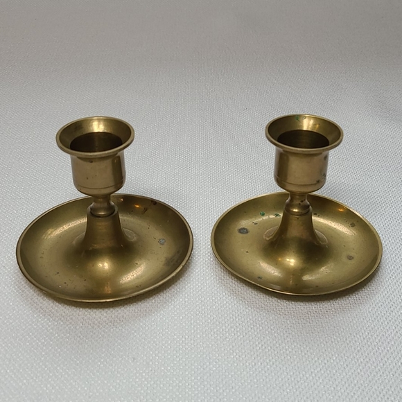 Vintage simple brass candlestick holders pair